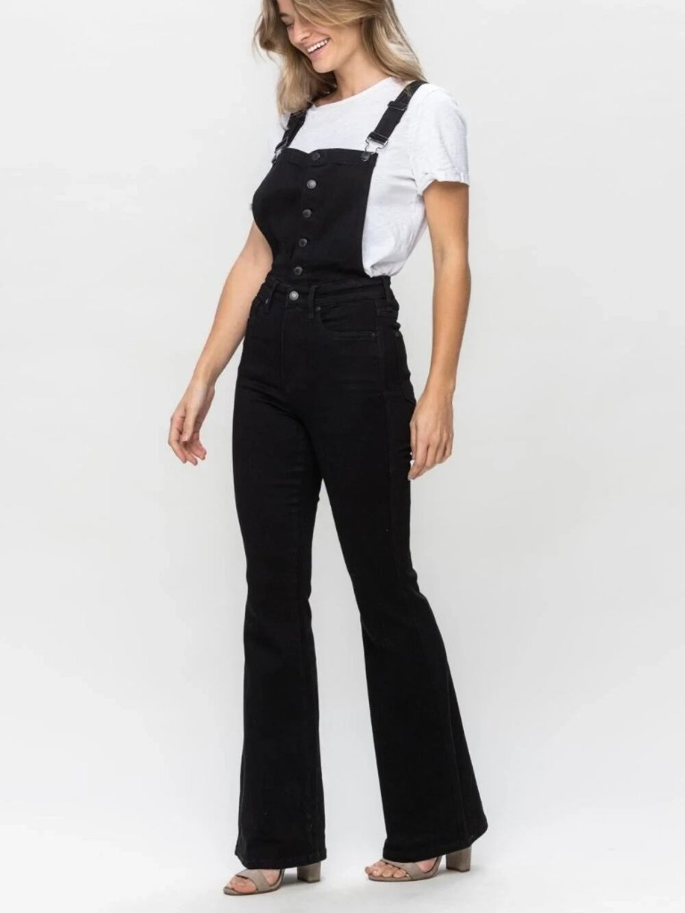 Judy Blue High Waist Tummy Control Top Retro Flare Overall Black Denim Jean
